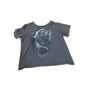Vintage Dragon Celtic Cross Graphic Tee Grey Distressed Grunge Y2K Shirt